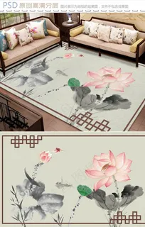 家和富贵水墨荷花地毯图片 家和富贵水墨荷花地毯图片