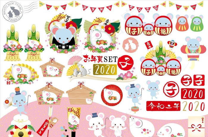 2020创意鼠年插画老鼠素材图片