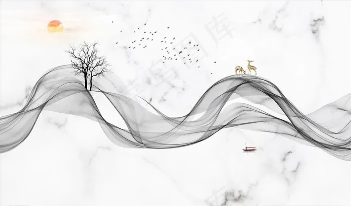 水墨山水背景墙图片(9071X5669(DPI:72))psd模版下载