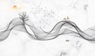 水墨山水背景墙图片