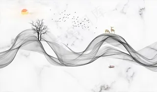 水墨山水背景墙图片