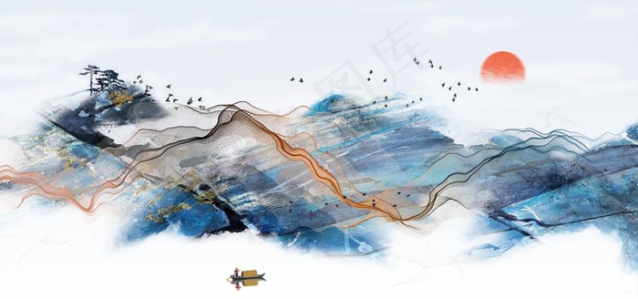 新中式装饰画图片(9449X4724(DPI:200))psd模版下载