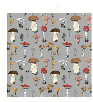 手绘蘑菇四方连续底纹图片
