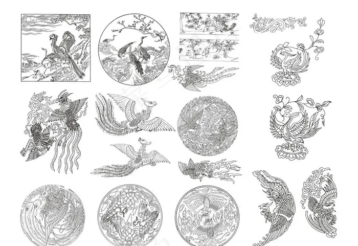 中国古代传统凤凰手绘矢量图案图片cdr矢量模版下载