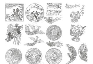 中国古代传统凤凰手绘矢量图案图片