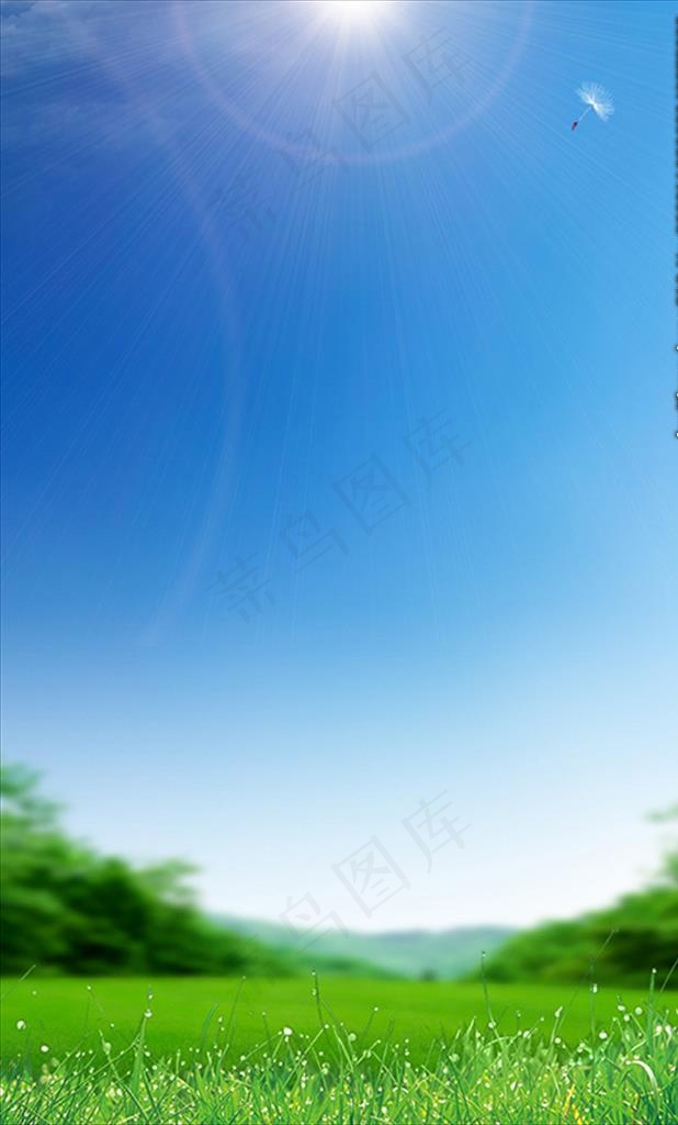 草地天空背景图片psd模版下载