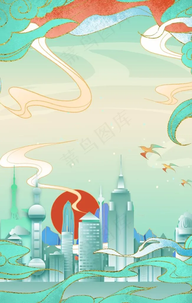 国潮城市图片(3545X5315(DPI:300))psd模版下载
