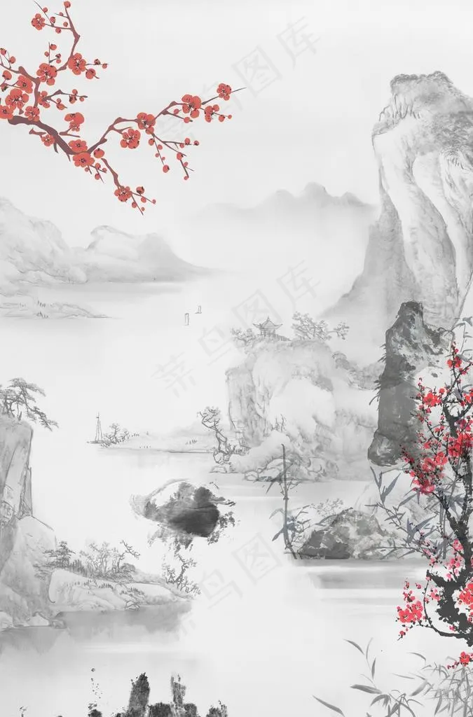 中国风山水画图片(3425X4961(DPI:300))psd模版下载