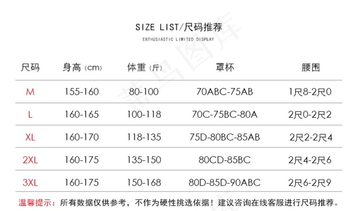 淘宝详情页尺码表图片psd模版下载