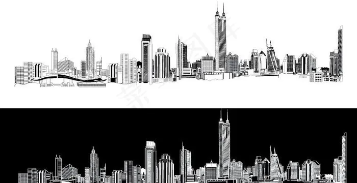 深圳全景线描图图片ai矢量模版下载