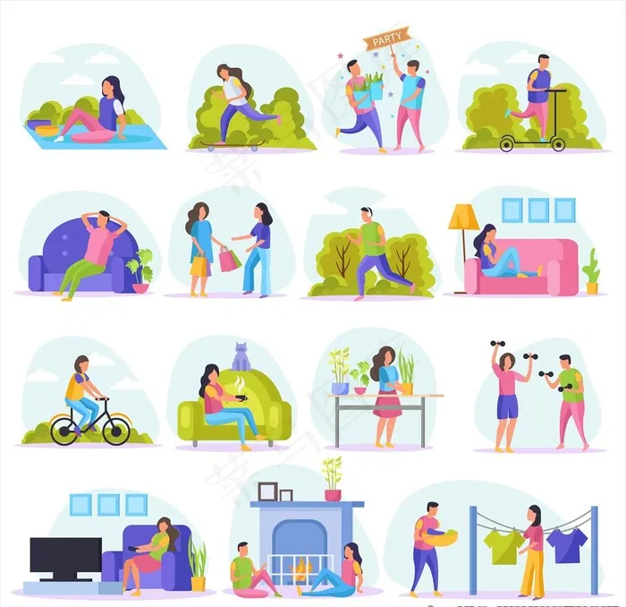 插画人物图片ai矢量模版下载