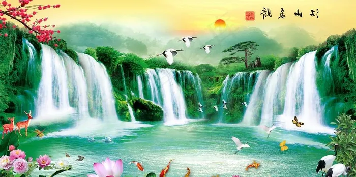 江山多娇中堂画图片(8939X4724(DPI:300))psd模版下载