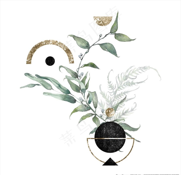 小清新水彩植物树枝图片