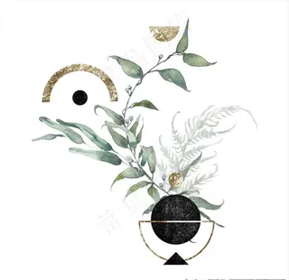 小清新水彩植物树枝图片