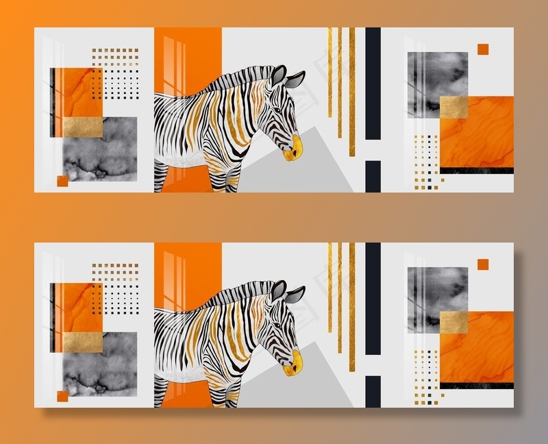 新中式大理石纹爱马仕橙色装饰画图片