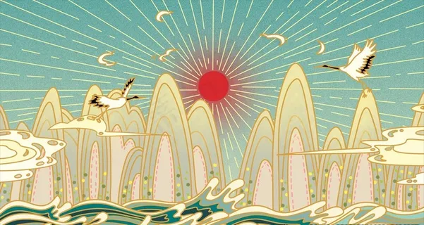 古风山水插画图片