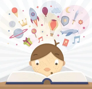 卡通儿童节快乐看书的孩子图片