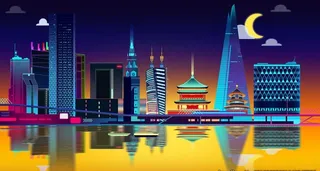 炫彩城市夜景矢量素材图片下载