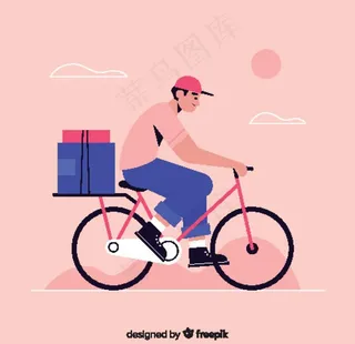 快递骑车人物矢量图图片
