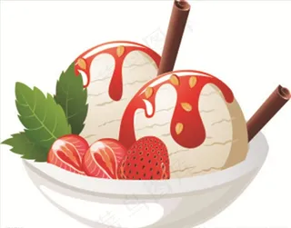 草莓冰淇淋球卡通插画图片