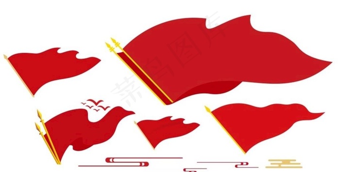 红旗造型旗帜祥云图片cdr矢量模版下载