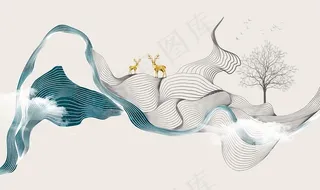 抽象线条麋鹿背景墙图片