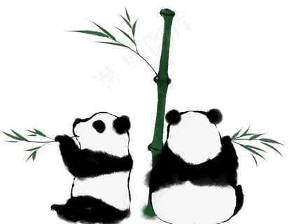 水墨画熊猫吃竹子图片