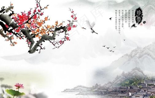 红梅背景墙图片