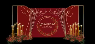 中式婚礼红色舞台背景图片