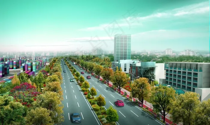 道路绿化 景观效果图图片(4000X2500(DPI:72))psd模版下载