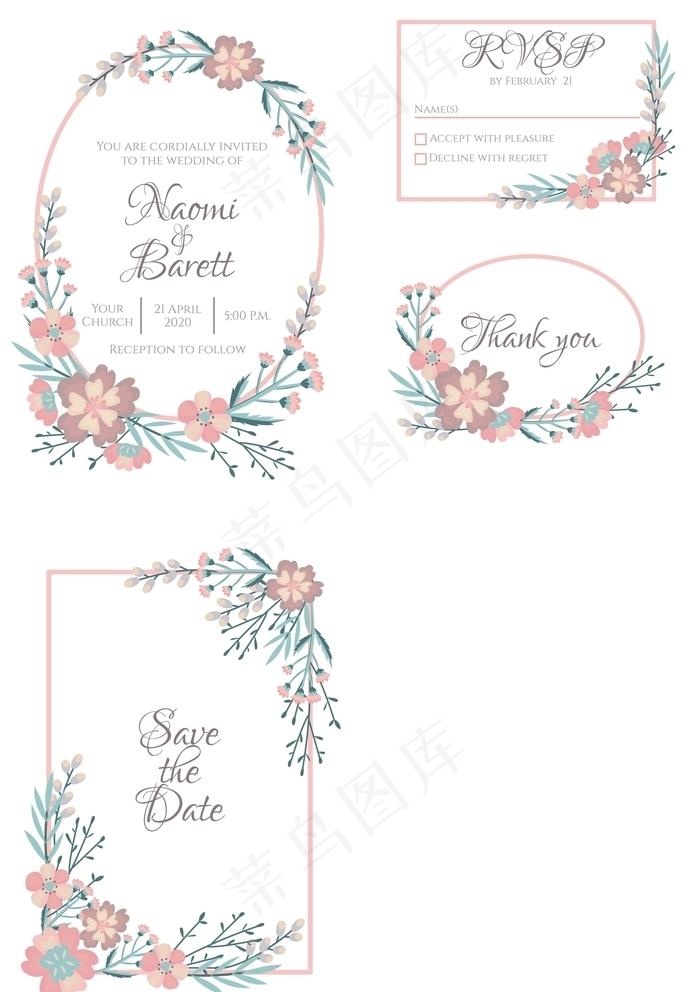 椭圆花环设计 方形清新花环素材图片