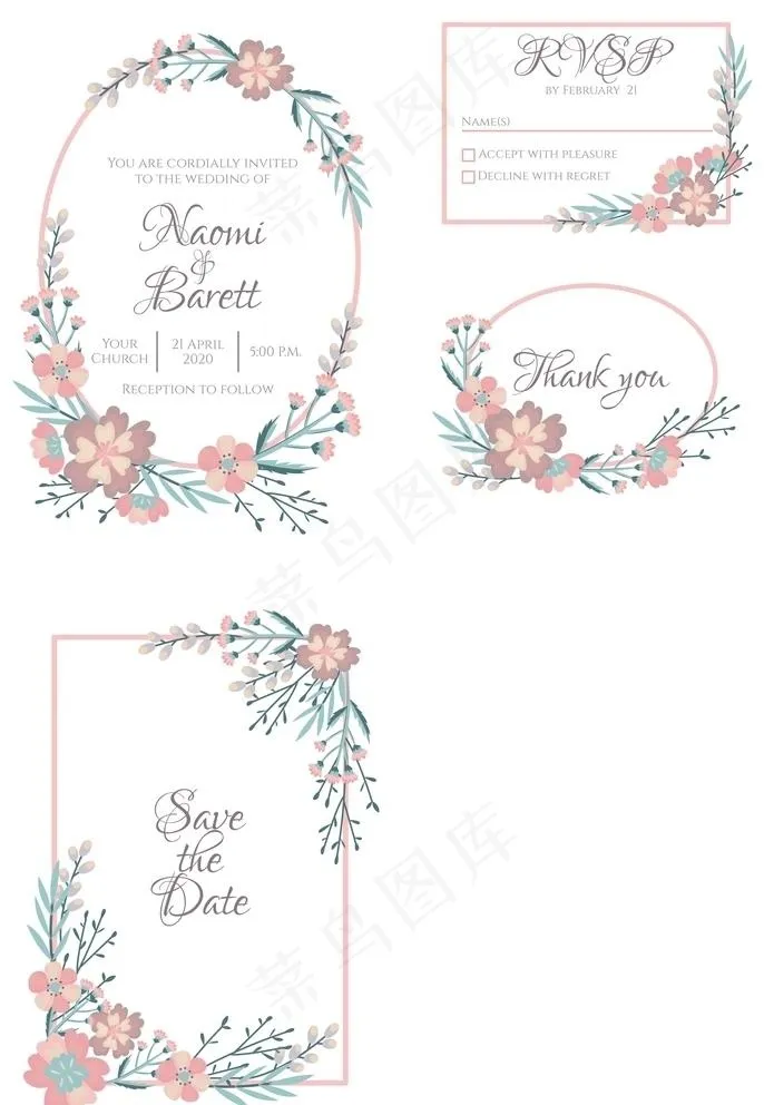 椭圆花环设计 方形清新花环素材图片cdr矢量模版下载