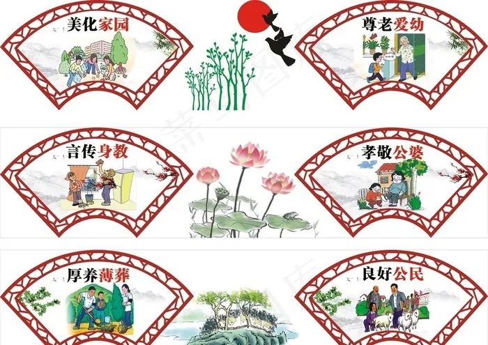 社区文化墙图片cdr矢量模版下载