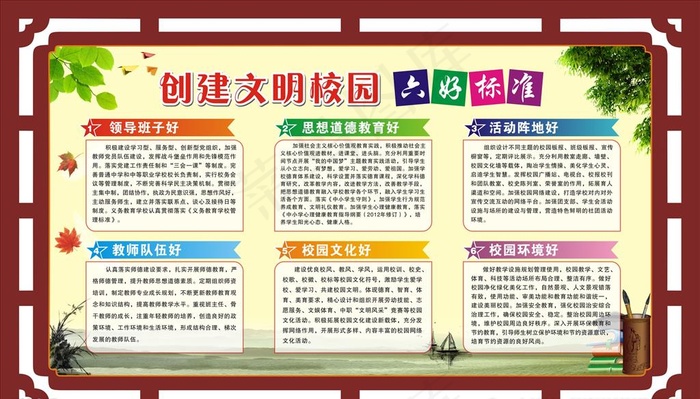 文明校园六好标准图片cdr矢量模版下载