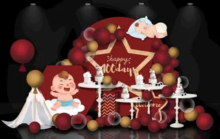 红色宝宝宴合影区效果图PSD源图片