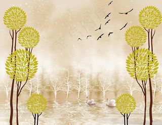 梦幻简约树抽象树现代背景墙图片