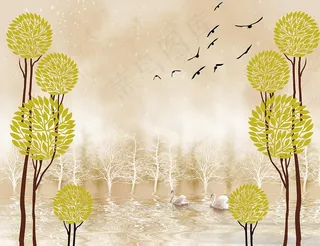 梦幻简约树抽象树现代背景墙图片