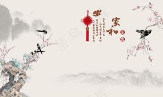 工笔花鸟背景墙装饰画图片