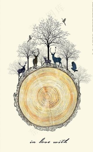 北欧小清新森林麋鹿图片