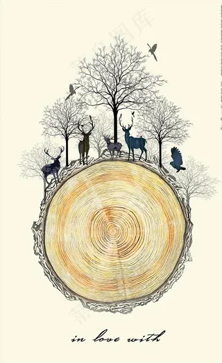 北欧小清新森林麋鹿图片