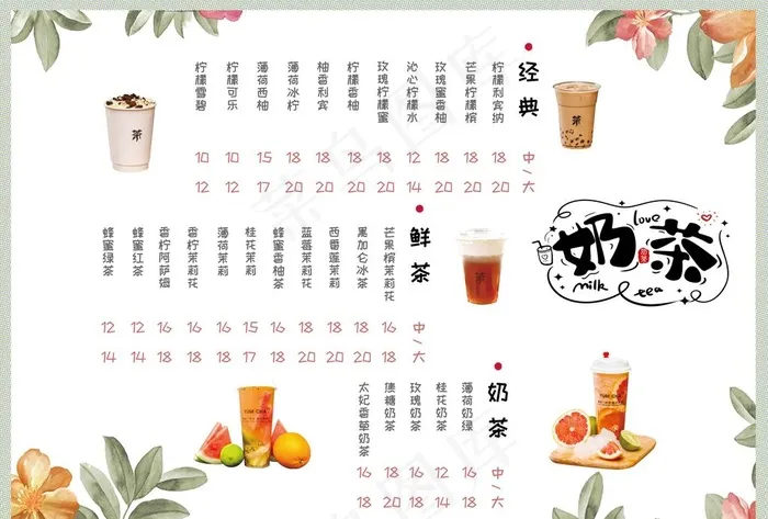 奶茶价格表图片(4961X3508(DPI:300))psd模版下载