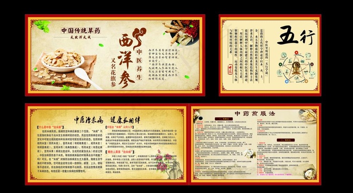花旗参 五行中医 中医治未病图片(210X297)cdr矢量模版下载