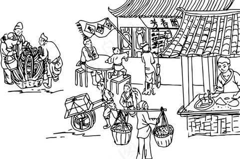 古代集市线描图图片 古代集市线描图图片