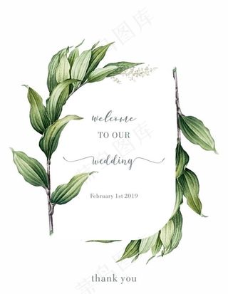 绿色手绘叶子迎宾牌图片