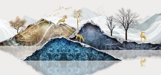 新中式岩石大理石纹山水装饰画图片