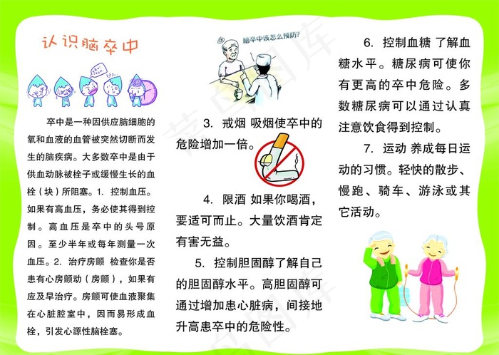 卒中防治知识三折页图片psd模版下载
