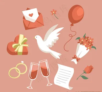 手绘红色婚礼元素集图片