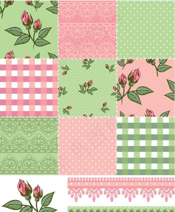 可爱拼布花卉花朵花纹背景图片