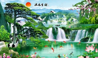 流水生财背景墙图片