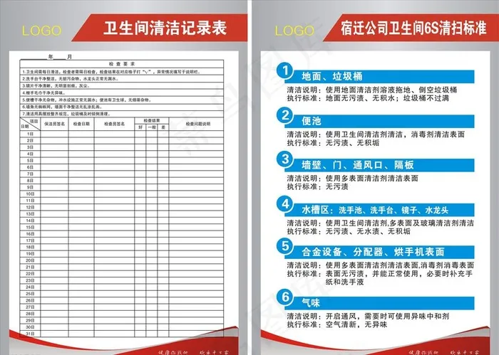 卫生间清洁记录表 清扫标准图片cdr矢量模版下载